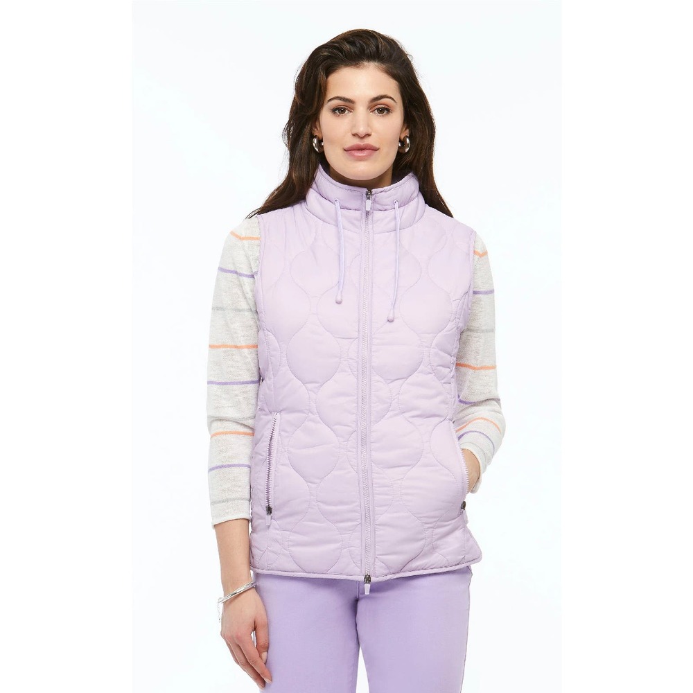 ORLY Women's Lavender Vest Size L Spring Lilac Quilted Drawstring Casual Cozy